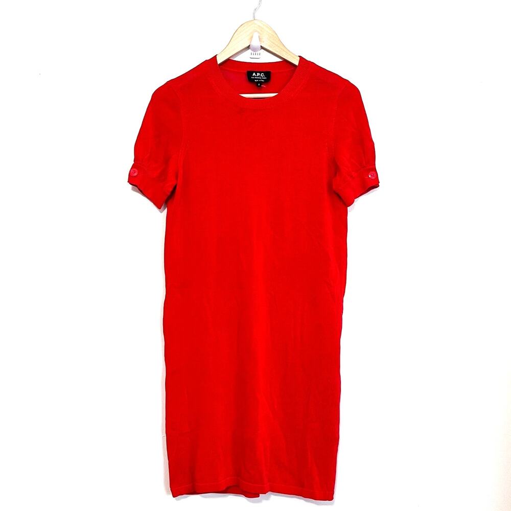 APC Womens Dress Size S Orange Knit Stretch Preppy Minimal Classic 100% Cotton